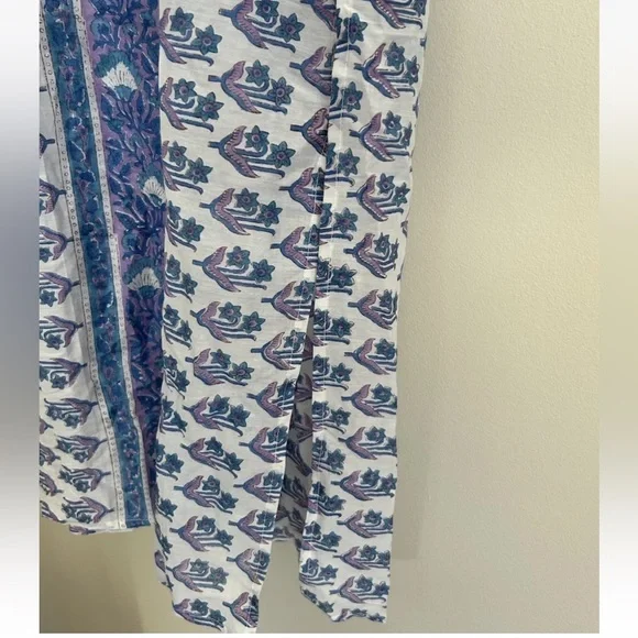 Alicia Bell Kaftan Style Dress Womens XS Silk Cotton Blue Block Print Boho - Picture 3 of 6